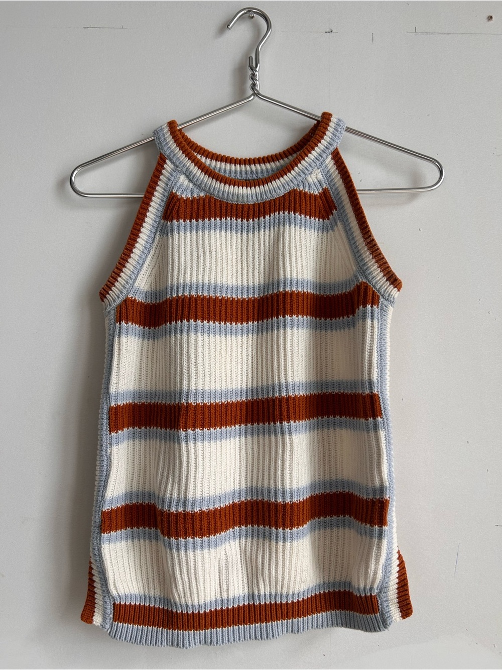 Rust Stripe Halter Knit Sweater Tank - Cream & Rust